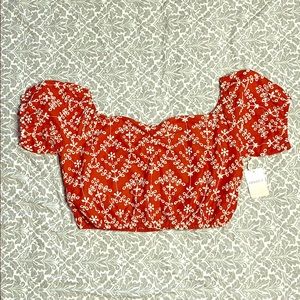 Woven Crop Top in Rust & Cream